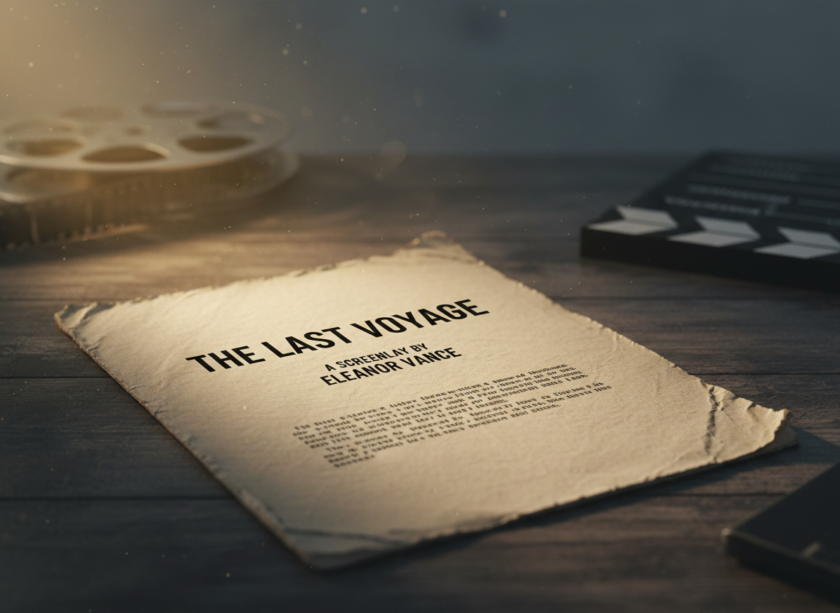 A photo of a movie script, cinematic lighting, paper texture, minimal background